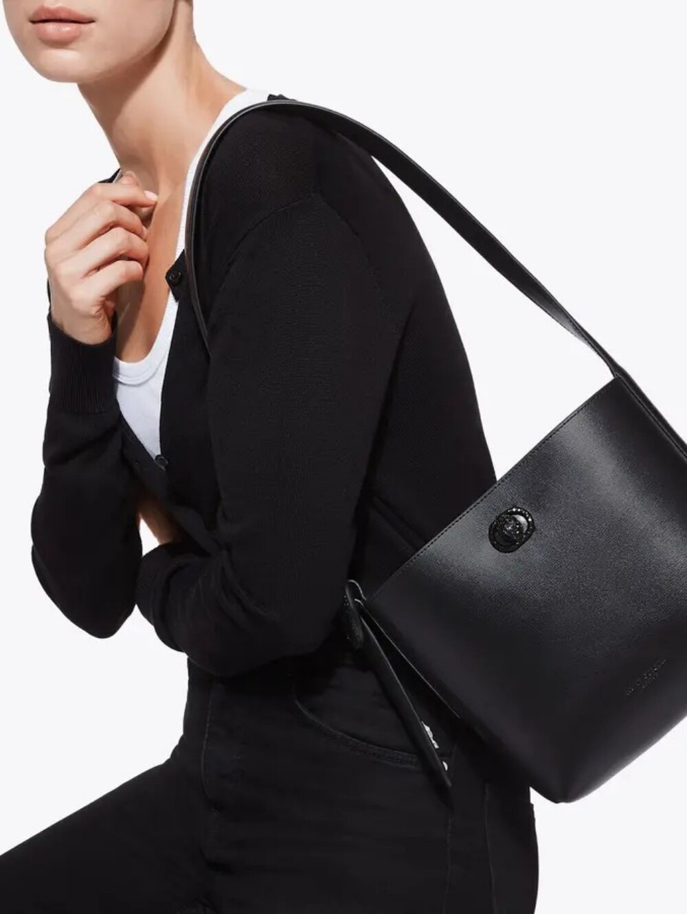 *NWT* [Kurt Geiger] Small Drenched Chelsea Bucket Bag In Black Leather